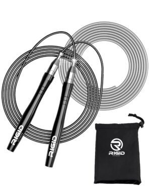 حبل قفز سريع من RIGID FITNESS اكتشف سهولة تعديل حجم الحبل مع تصميمنا الفريد الذي لا يحتاج إلى براغي! قم بضبط طول الحبل بحسب تفضيلاتك في ثوانٍ