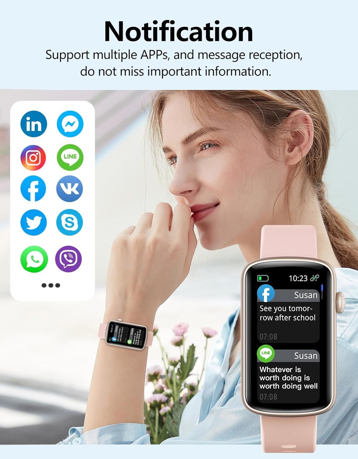 ساعة ذكية رفيعة، أنيقة، وذكية. تمامًا مثل Chang Wing Slim Fitness Tracker المصممة خصيصًا للمرأة العصرية!