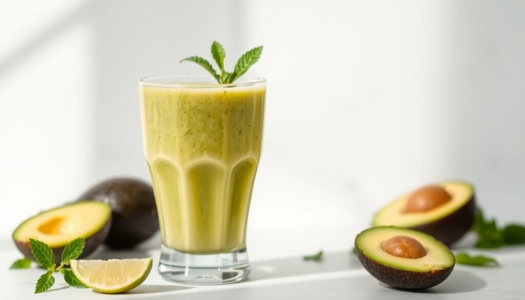 A fresh, vibrant avocado smoothie set against a light, airy background. The avocado, with its creamy texture, is the star, complemented by a hint of lime and a touch of honey for sweetness. Soft, diffused lighting illuminates the glass, creating a soothing, calming atmosphere. The smoothie is garnished with a sprig of mint, adding a refreshing touch. The composition is balanced, with the smoothie positioned in the center, allowing the viewer to focus on the rich, nourishing qualities of this natural weight-loss elixir. A fresh, vibrant avocado smoothie set against a light, airy background. The avocado, with its creamy texture, is the star, complemented by a hint of lime and a touch of honey for sweetness. Soft, diffused lighting illuminates the glass, creating a soothing, calming atmosphere. The smoothie is garnished with a sprig of mint, adding a refreshing touch. The composition is balanced, with the smoothie positioned in the center, allowing the viewer to focus on the rich, nourishing qualities of this natural weight-loss elixir.