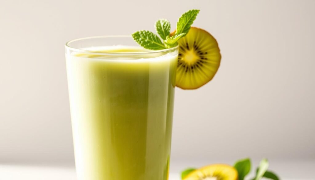 A healthy, low-calorie smoothie made with fresh, vibrant ingredients. A tall glass filled with a creamy, pale green liquid, garnished with a slice of kiwi and a sprig of mint. Soft lighting illuminates the drink, creating a soothing, natural atmosphere. The smooth, velvety texture invites you to take a refreshing sip, while the balanced flavors of the fruit and greens provide a nourishing, guilt-free treat. The image captures the essence of a simple, yet delightful, low-calorie smoothie that aligns with the article's focus on healthy, energizing recipes. A healthy, low-calorie smoothie made with fresh, vibrant ingredients. A tall glass filled with a creamy, pale green liquid, garnished with a slice of kiwi and a sprig of mint. Soft lighting illuminates the drink, creating a soothing, natural atmosphere. The smooth, velvety texture invites you to take a refreshing sip, while the balanced flavors of the fruit and greens provide a nourishing, guilt-free treat. The image captures the essence of a simple, yet delightful, low-calorie smoothie that aligns with the article's focus on healthy, energizing recipes.