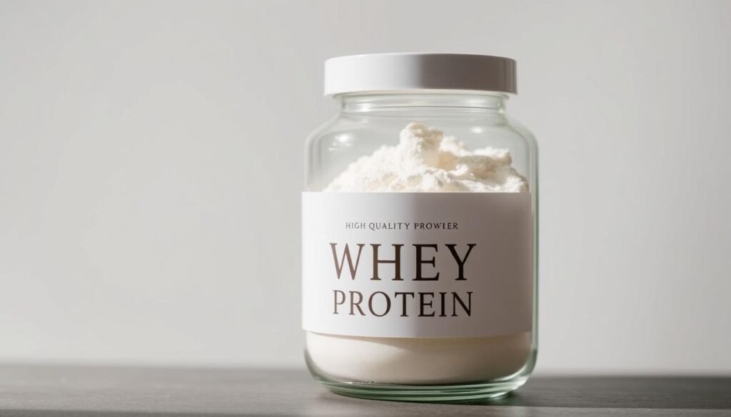 A high-quality whey protein powder in a clean, glass container. The container has a minimalist design with a white label displaying the product's name in a sophisticated font. The powder appears light and fluffy, with a smooth, creamy texture. The lighting is soft and natural, accentuating the product's clean, premium appearance. The background is simple and uncluttered, allowing the product to be the focal point. The overall image conveys a sense of quality, purity, and health-consciousness, reflecting the article's subject of understanding the benefits of whey protein. A high-quality whey protein powder in a clean, glass container. The container has a minimalist design with a white label displaying the product's name in a sophisticated font. The powder appears light and fluffy, with a smooth, creamy texture. The lighting is soft and natural, accentuating the product's clean, premium appearance. The background is simple and uncluttered, allowing the product to be the focal point. The overall image conveys a sense of quality, purity, and health-consciousness, reflecting the article's subject of understanding the benefits of whey protein.