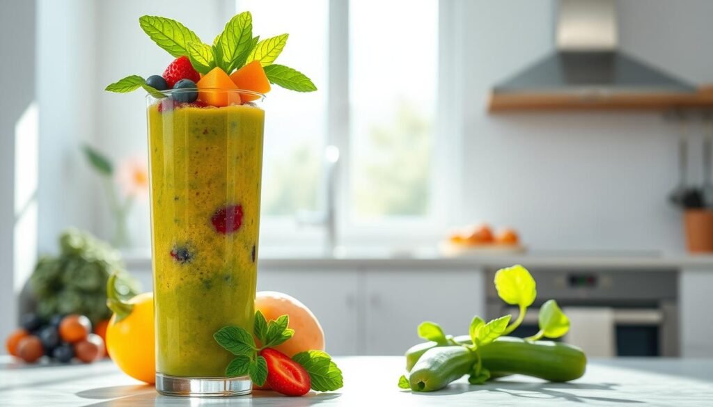A lush, vibrant smoothie in a tall glass, brimming with fresh fruits and vegetables, set against a minimalist, light-filled kitchen backdrop. The smoothie radiates a healthy, post-workout glow, its colors a symphony of greens, reds, and oranges. Crisp, natural lighting from a large window cascades over the scene, highlighting the smoothie's frothy, nutrient-dense texture. The overall composition conveys a sense of balance, vitality, and a commitment to nourishing the body after an intense training session, perfectly encapsulating the essence of a "healthy post-workout smoothie for muscle building." A lush, vibrant smoothie in a tall glass, brimming with fresh fruits and vegetables, set against a minimalist, light-filled kitchen backdrop. The smoothie radiates a healthy, post-workout glow, its colors a symphony of greens, reds, and oranges. Crisp, natural lighting from a large window cascades over the scene, highlighting the smoothie's frothy, nutrient-dense texture. The overall composition conveys a sense of balance, vitality, and a commitment to nourishing the body after an intense training session, perfectly encapsulating the essence of a "healthy post-workout smoothie for muscle building."