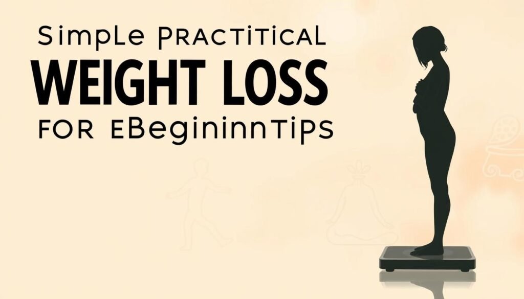 A serene, minimalist illustration depicting simple, practical weight loss tips for beginners. In the foreground, a soft-lit, hand-drawn style image of a person standing on a scale, their body silhouetted against a muted pastel background. In the middle ground, delicate line drawings of healthy meals, exercise routines, and lifestyle changes. The background features a soft, blurred gradient, creating a calming, introspective atmosphere. The color palette is muted and earthy, conveying a sense of balance and wellness. The overall composition is clean, uncluttered, and inviting, reflecting the straightforward, accessible nature of the weight loss advice. A serene, minimalist illustration depicting simple, practical weight loss tips for beginners. In the foreground, a soft-lit, hand-drawn style image of a person standing on a scale, their body silhouetted against a muted pastel background. In the middle ground, delicate line drawings of healthy meals, exercise routines, and lifestyle changes. The background features a soft, blurred gradient, creating a calming, introspective atmosphere. The color palette is muted and earthy, conveying a sense of balance and wellness. The overall composition is clean, uncluttered, and inviting, reflecting the straightforward, accessible nature of the weight loss advice.