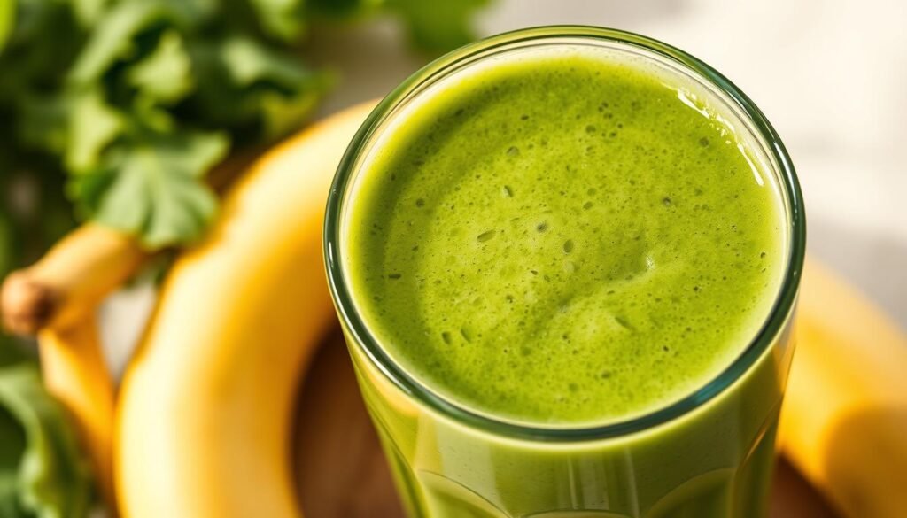 A vibrant, low-calorie vegetable smoothie with a refreshing, creamy texture. The smoothie fills the frame, showcasing an array of fresh, crisp greens like spinach, kale, and cucumber, blended with a touch of natural sweetness from a ripe banana. The lighting is soft and natural, casting a warm, inviting glow on the drink. The camera angle is slightly elevated, highlighting the smooth, silky surface of the smoothie, inviting the viewer to imagine its refreshing taste and health benefits. The overall mood is one of vibrant wellness and rejuvenation, perfectly capturing the essence of a nutritious, low-calorie smoothie. A vibrant, low-calorie vegetable smoothie with a refreshing, creamy texture. The smoothie fills the frame, showcasing an array of fresh, crisp greens like spinach, kale, and cucumber, blended with a touch of natural sweetness from a ripe banana. The lighting is soft and natural, casting a warm, inviting glow on the drink. The camera angle is slightly elevated, highlighting the smooth, silky surface of the smoothie, inviting the viewer to imagine its refreshing taste and health benefits. The overall mood is one of vibrant wellness and rejuvenation, perfectly capturing the essence of a nutritious, low-calorie smoothie.